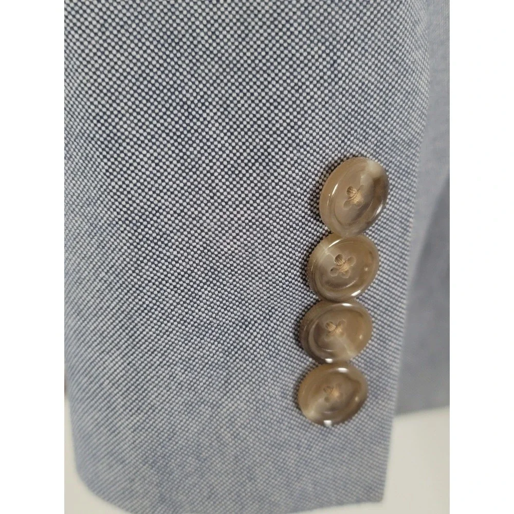 J. Crew Men's Blue Chambray 3 Button Roll Italian Cotton Sports Coat Size Small